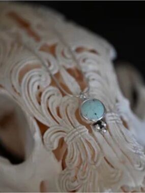 OOAK Iron and Wolf Sterling silver turquoise bezel pendant